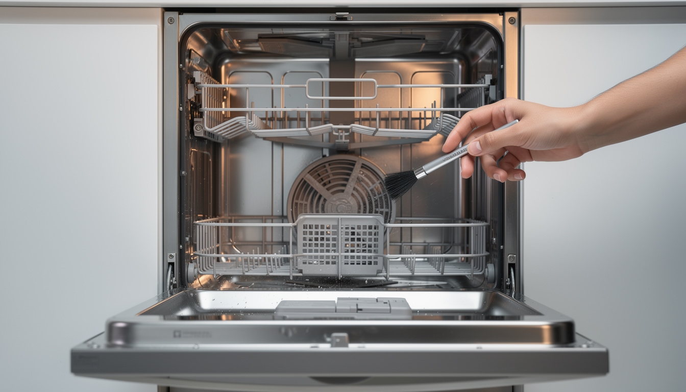 Offener Geschirrspüler während der technischen Inspektion